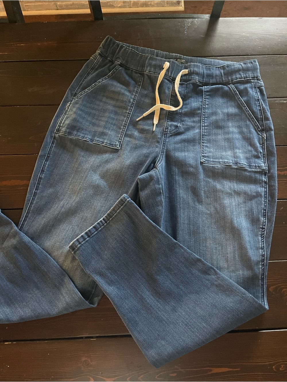 Judy Blue Dark Blue Denim Jogger with Cream Drawstring